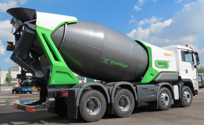 Energya black and green concrete mixer truck